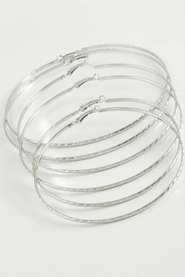 Chain Patterned Metal Hoop Earrings 6 Pieces