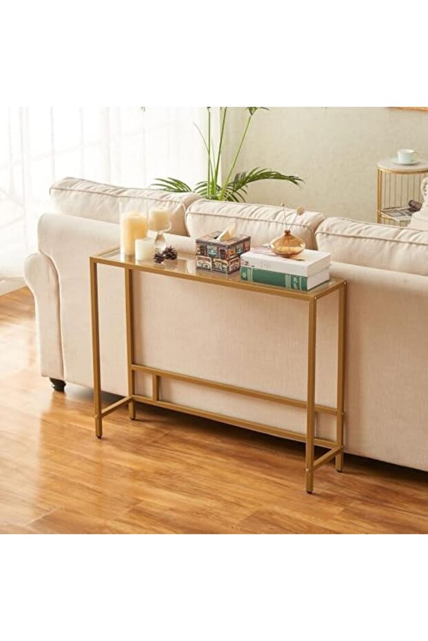 FFD Modern Glass Console Table: Sleek Design, Tempered Glass Top, Metal Frame Entryway Table