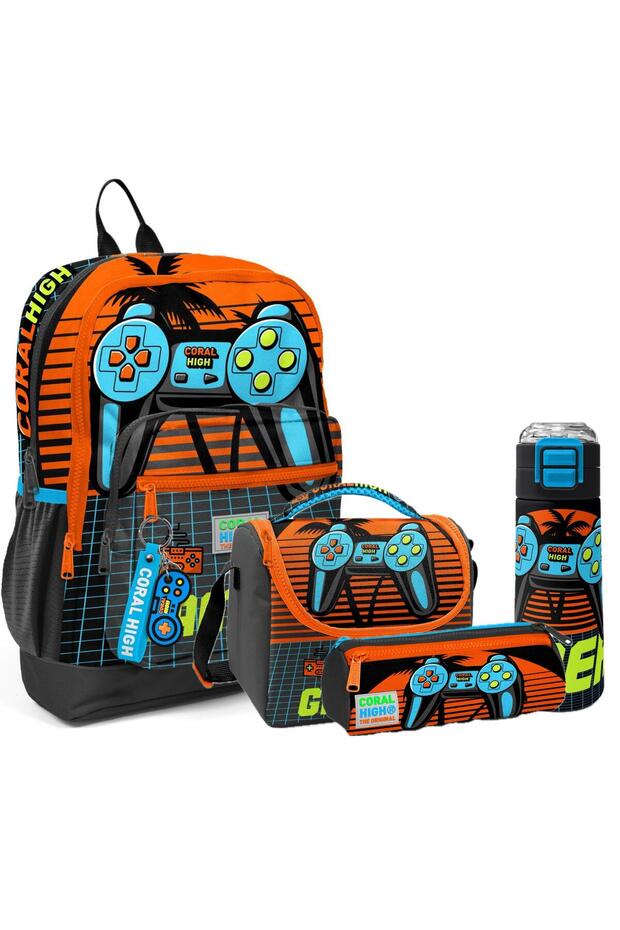 Kids Patterned 4-Piece School Bag Set (School Bag, Nutrition, Pen Holder, Water Bottle)