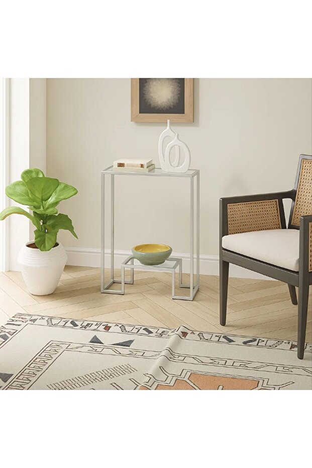 FFD Modern Console Table with Clear Tempered Glass