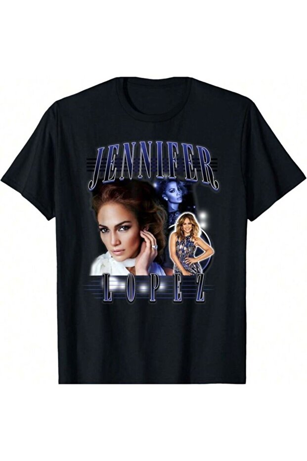 تيشيرت جينيفر لوباز JLO مطبوع من القطن برقبة دائرية وأكمام قصيرة عادية