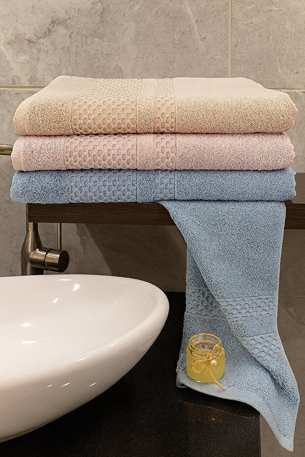 Waffle 3-Piece Bath Towel Set – 100X150 cm 100% Cotton, Soft Textured, Knitted Pattern.
