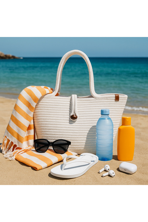 Jute Straw White Color Beach Bag Daily Short Handle Shoulder Bag Handmade Natural Trend Bag