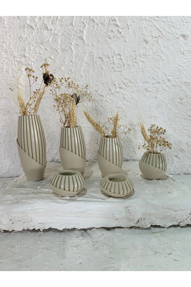 Decorative 6 Piece Bohemian Style Vase and Candle Holder Set, Sequential Size 4 Piece Vase Set with 2 Piece Candle Holder - 5