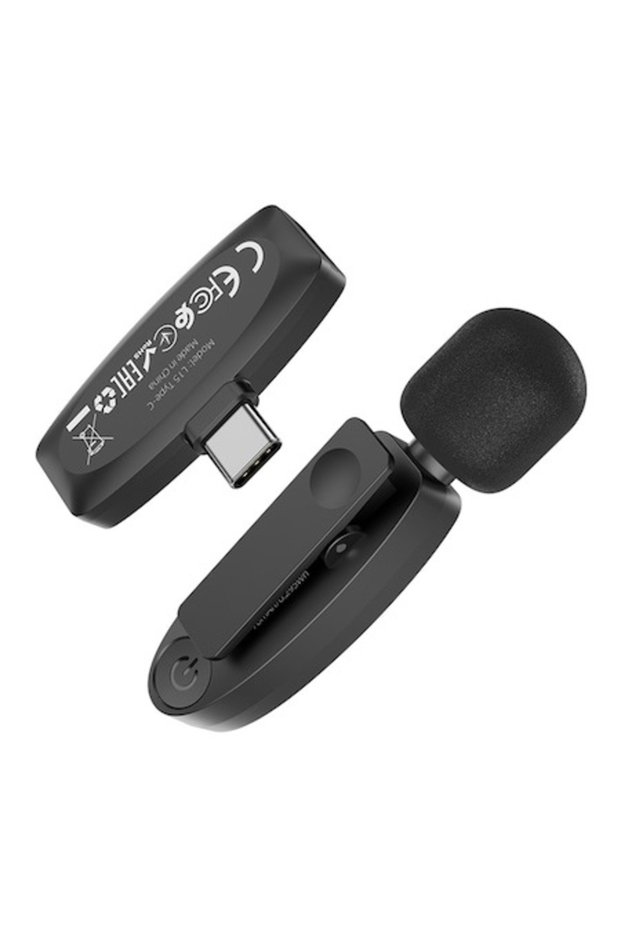 Microfon Lavalier Wireless USB-C cu Clip, Negru
