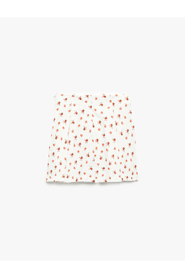 Cotton Pleated Linen Blend Floral Skirt
