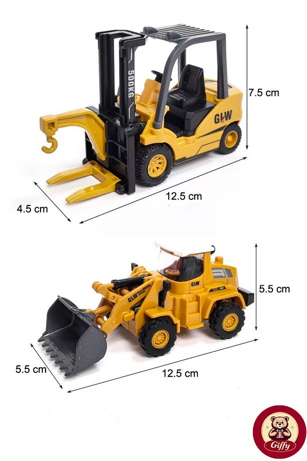 Oyuncak Kutulu Metal Başlıklı İş Makinaları Seti Kepçe Bulldozer Forklift 4 Ü 1 Arada Set Sürtmeli - 3