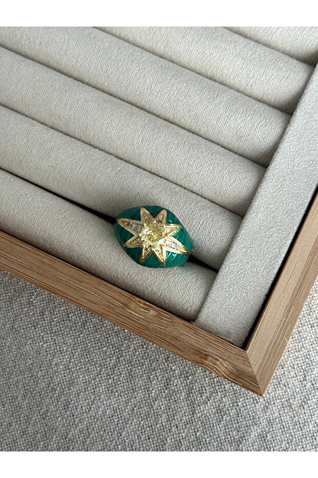 خاتم من الحجر المستدير المينا الأخضر - 2