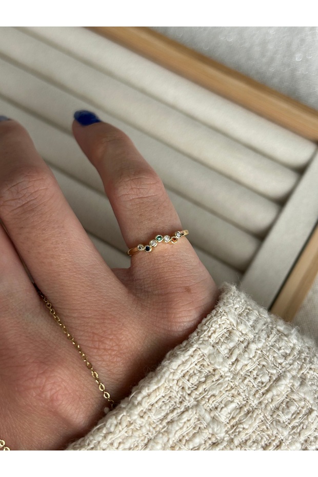 خاتم من الحجر الصغير متعدد الألوان باللون الذهبي - 4