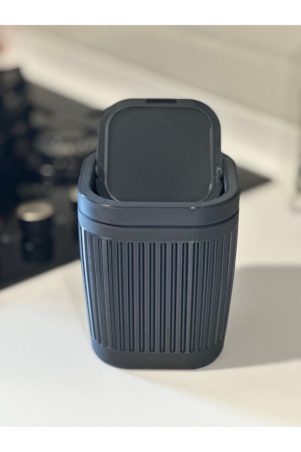 Çöp Kutusu V2 Masaüstü - Mutfak - Banyo - Açılır Kapanır - Siyah - 15CM - 2