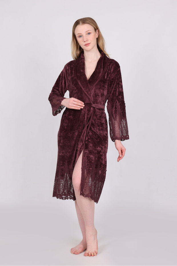 Elegant Stylish Lace Niki Velvet Bamboo Cotton Dressing Gown