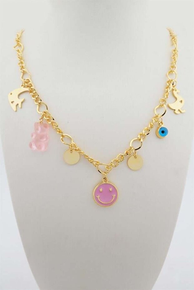 Women's Special Design Pink Color Mixed Figure Evil Eye Necklace
