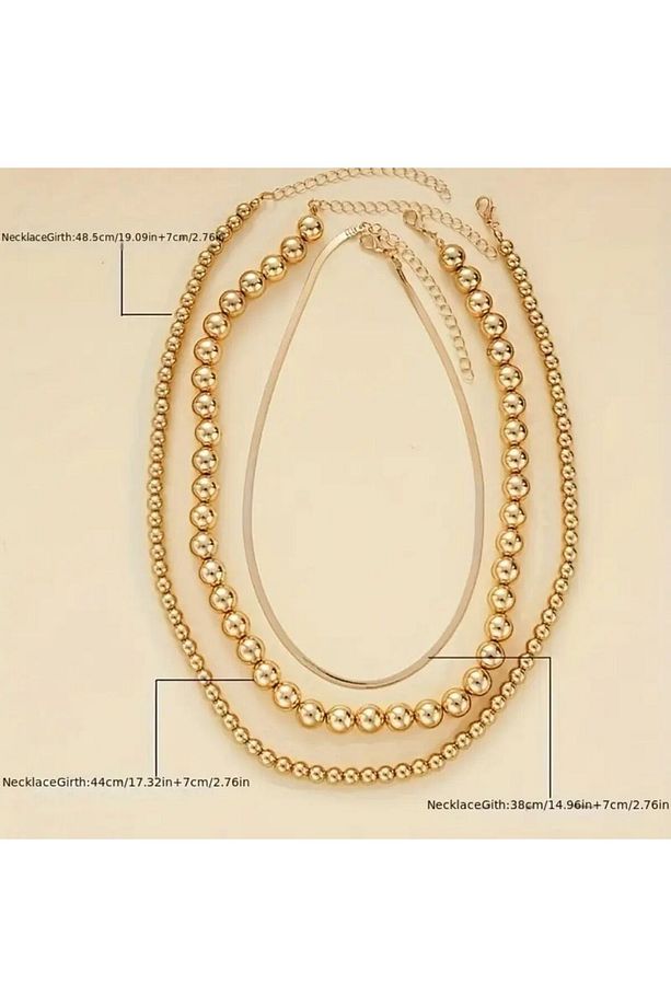 Retro 3'lü Gold Boncuk Ve Hasır Örgü Kolye Set - 2