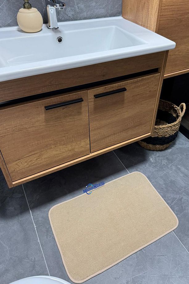 (1 Adet) 40x60 Cm Gri ve Bej Rengi Banyo Paspası Kaymaz Tabanlı, Su Emici, Kare Yapı - 2
