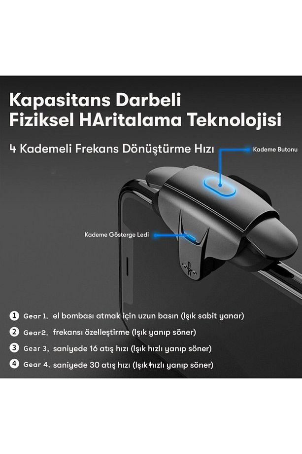 Pubg Uyumlu Şarjlı Seri Mod Makro 4 Parmak Çift Tetik Konsol Denetleyici Aparat Mobil Oyun Joystick - 4