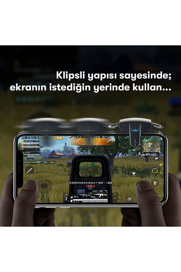 Pubg Uyumlu Şarjlı Seri Mod Makro 4 Parmak Çift Tetik Konsol Denetleyici Aparat Mobil Oyun Joystick - 5