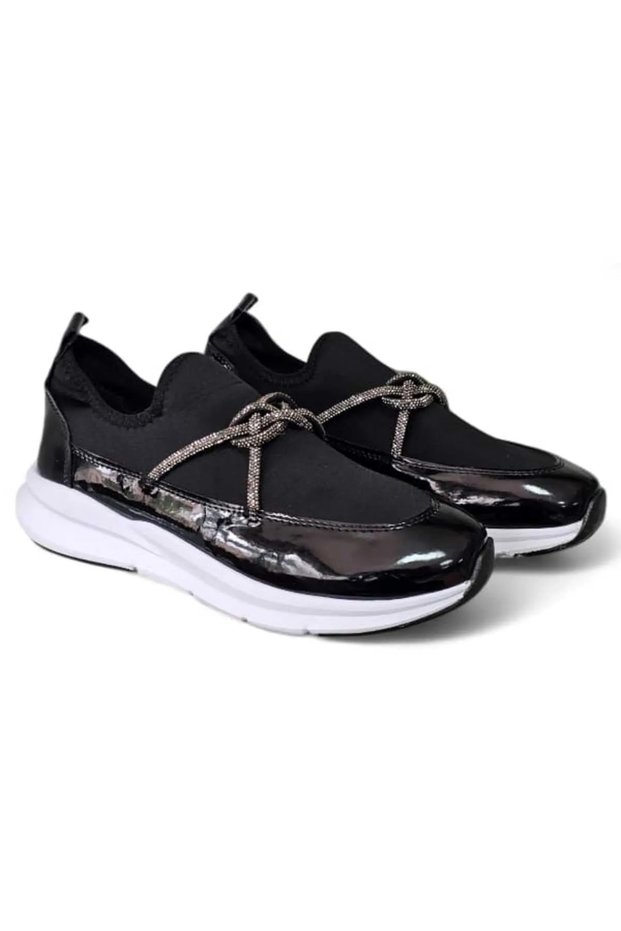 Women's Stretch Silver Chain Rope Stone Detailed Women's Casual Sneaker Water Repellent Sports Shoes