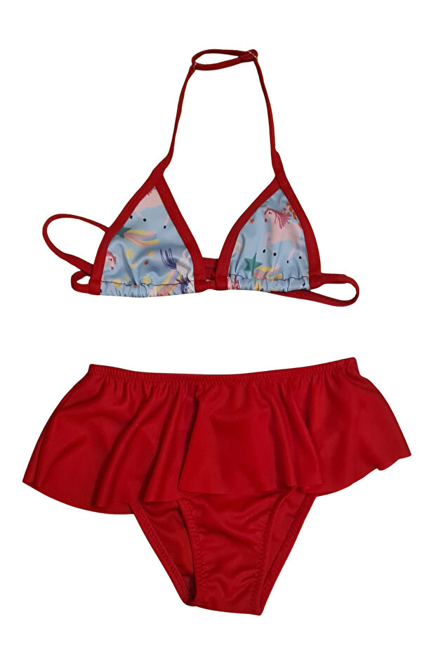 Red Patterned Girl's Bikini Set