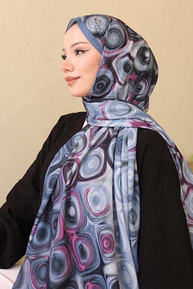 شال منقوش رمادي İpk112 - 2