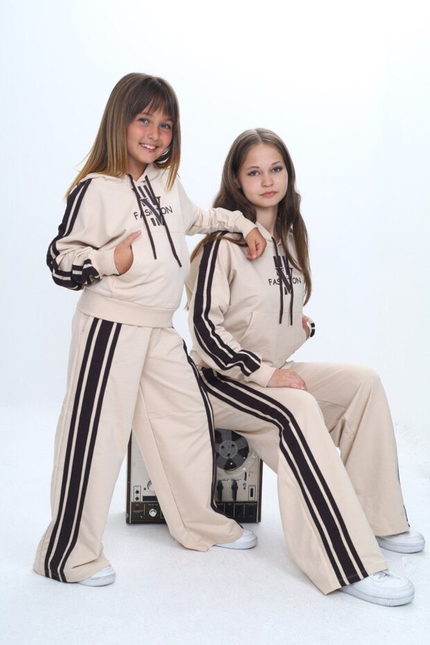Girls' Sports Tracksuit Set – Oversize, 100% Cotton, 2 Threads, Hooded & Pockets-308