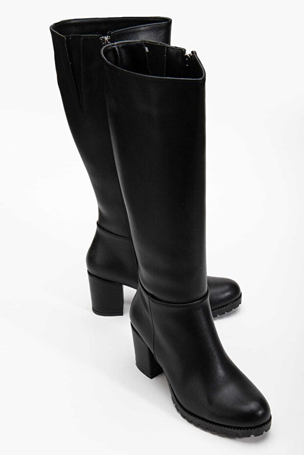 Oval Toe Side Zipper Heeled Women's Boots 7cm Heel D-08