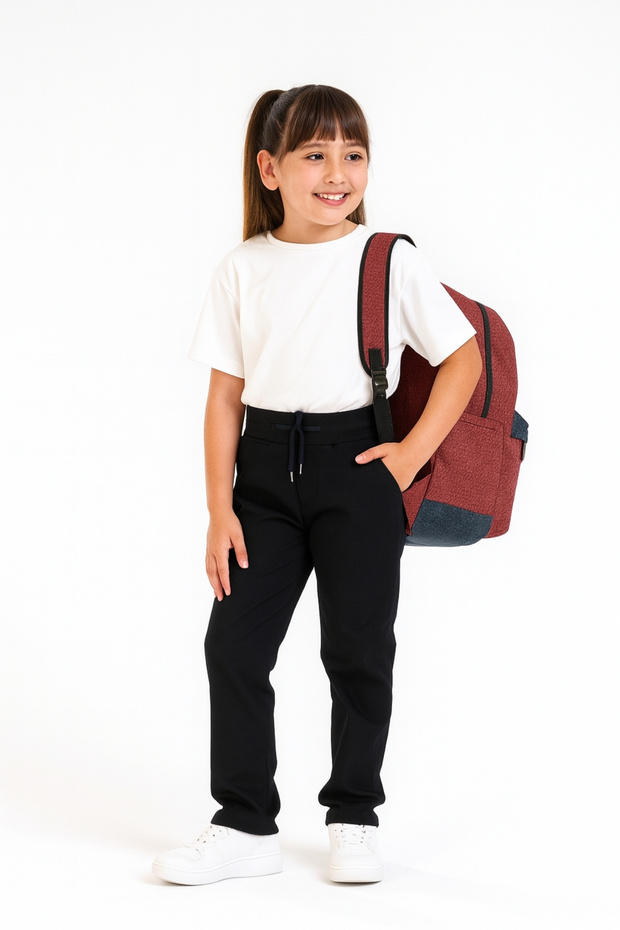 Girls' Drawstring Waist School Camisole Pants Black G2025-2