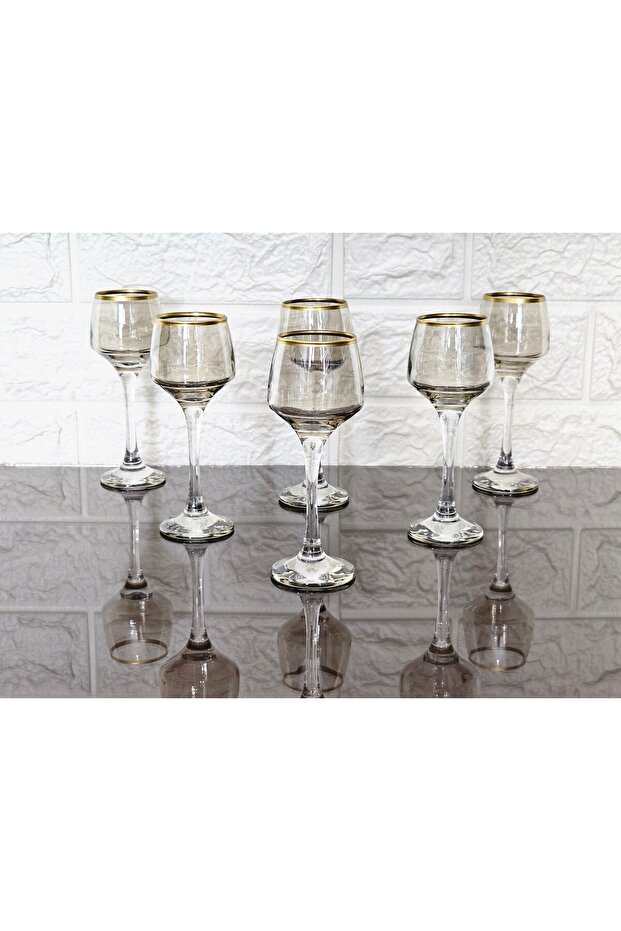 6 Pieces Coffee so Water Cup with Smoked and Gold Details 80 ml