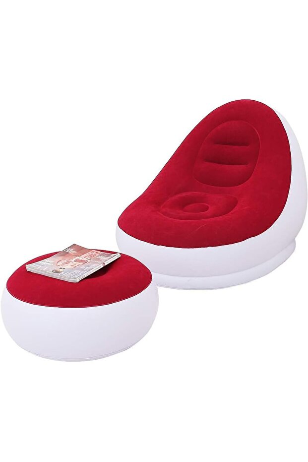 Inflatable Lazy Sofa with Foot Stool – Portable Flocking Lounge Chair, Comfortable & Easy t