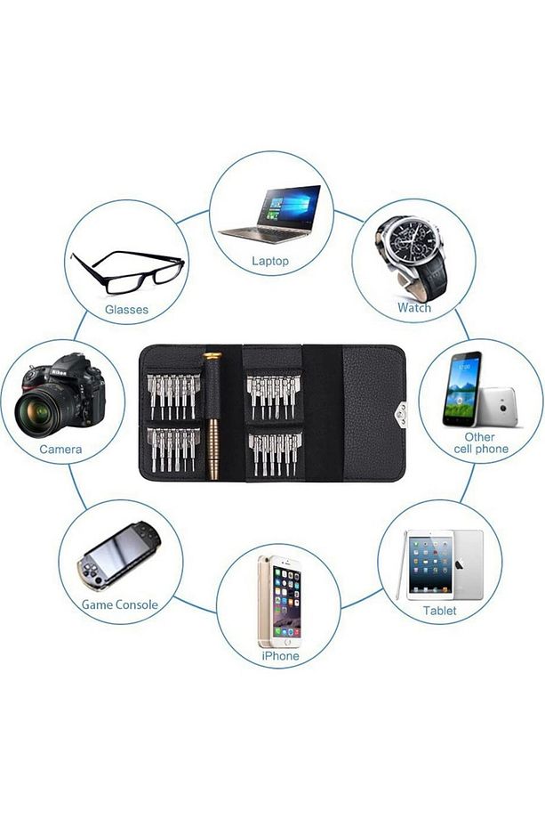 25 Parça Cüzdanlı mıknatıslı Tornavida Set Elektronik Gözlük Saat Bilgisayar Tamir Tornavidası Seti - 5