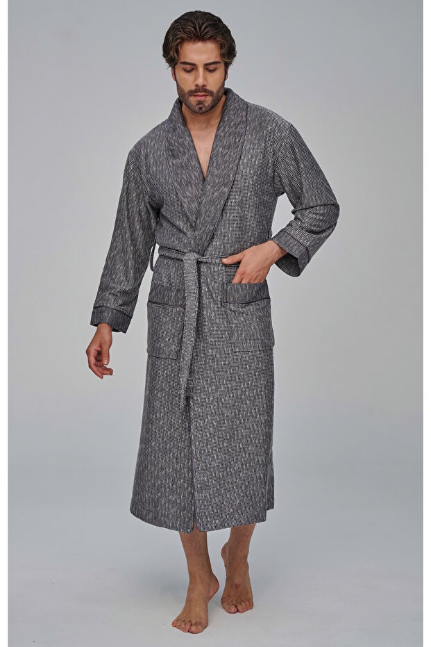 Stylish Crushed Bamboo Cotton Men's Dressing Gown