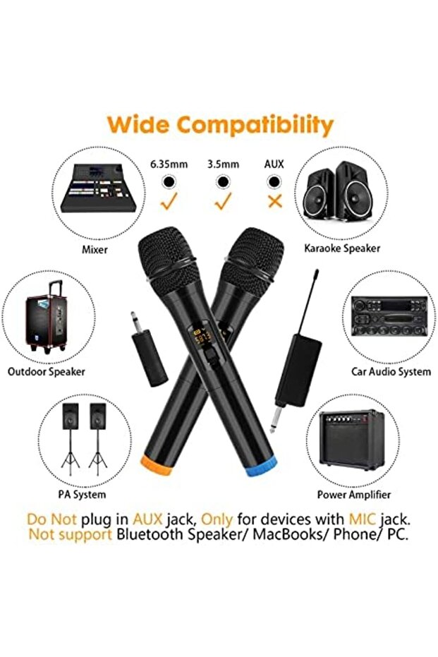 Wireless Microphone System – UHF Dual Handheld Dynamic Mics with Rechargeable Receiver - 4