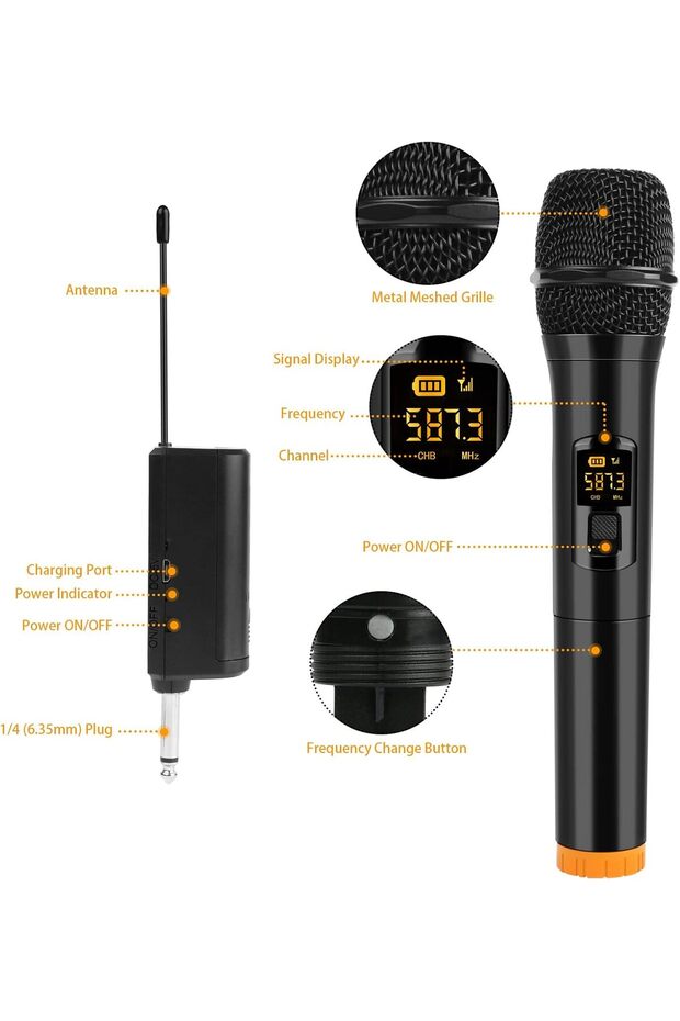 Wireless Microphone System – UHF Dual Handheld Dynamic Mics with Rechargeable Receiver - 5