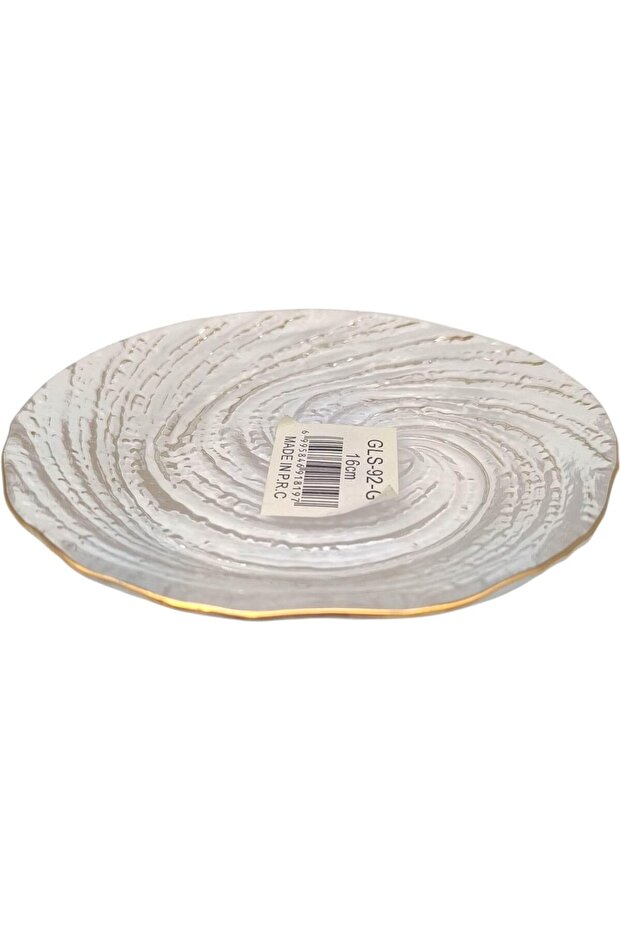 Glass Dinner Plate with Swirl Pattern, Clear with Gold Trim, 16 cm