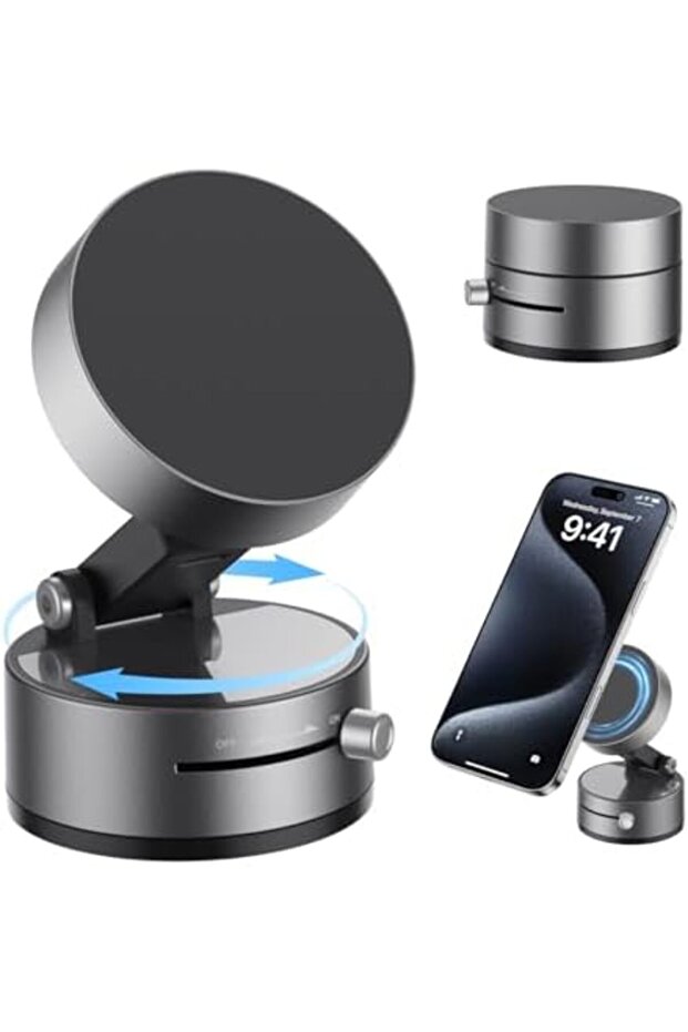 Vacuum Magnetic Suction Phone Holder - 360° Adjustable Foldable Suction Cup Car Mount, Compa