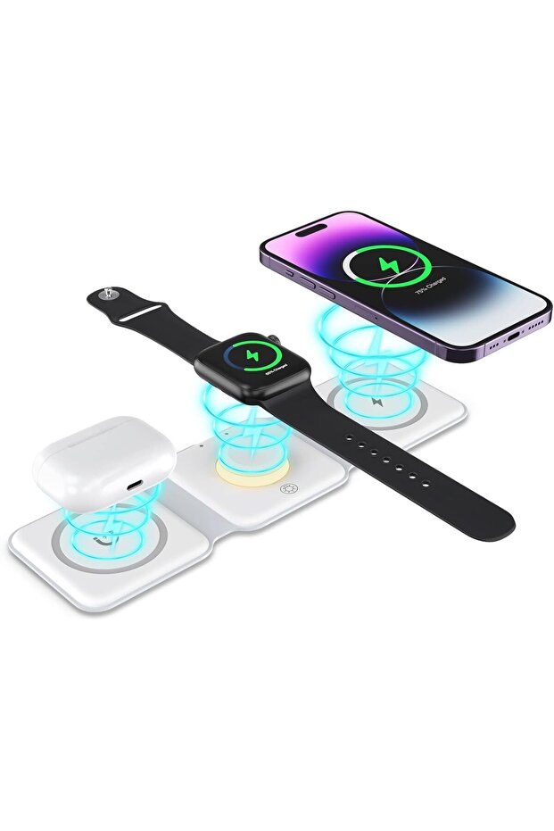 3-in-1 Wireless Charger with Night Light, Fast Foldable Charging Station for iPhone 14/13/12/