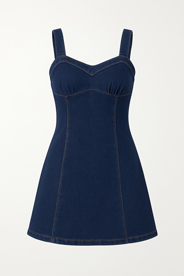 Strappy Denim Mini ELBİSE - 2