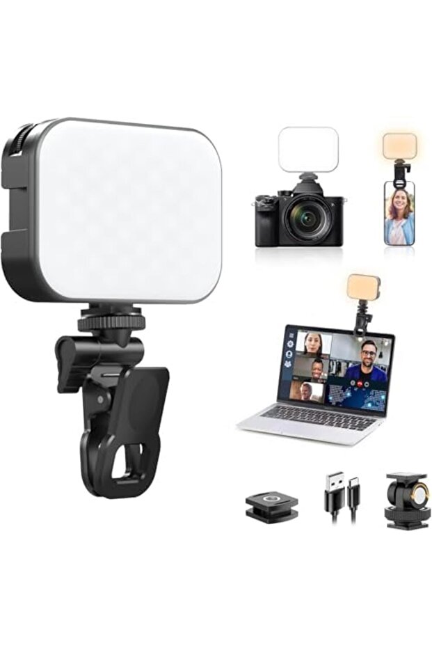 LED Video Light Panel, 2500-6500K Dimmable Camera Light with Clip Mount, 2000mAh Battery, for
