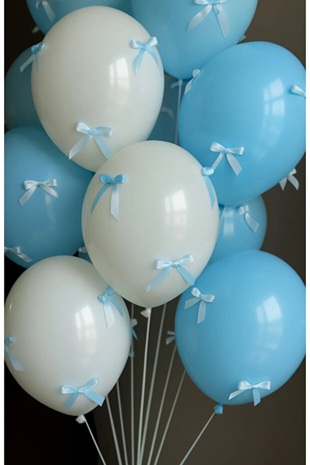 Blue White Blue Bow Balloon Set of 10