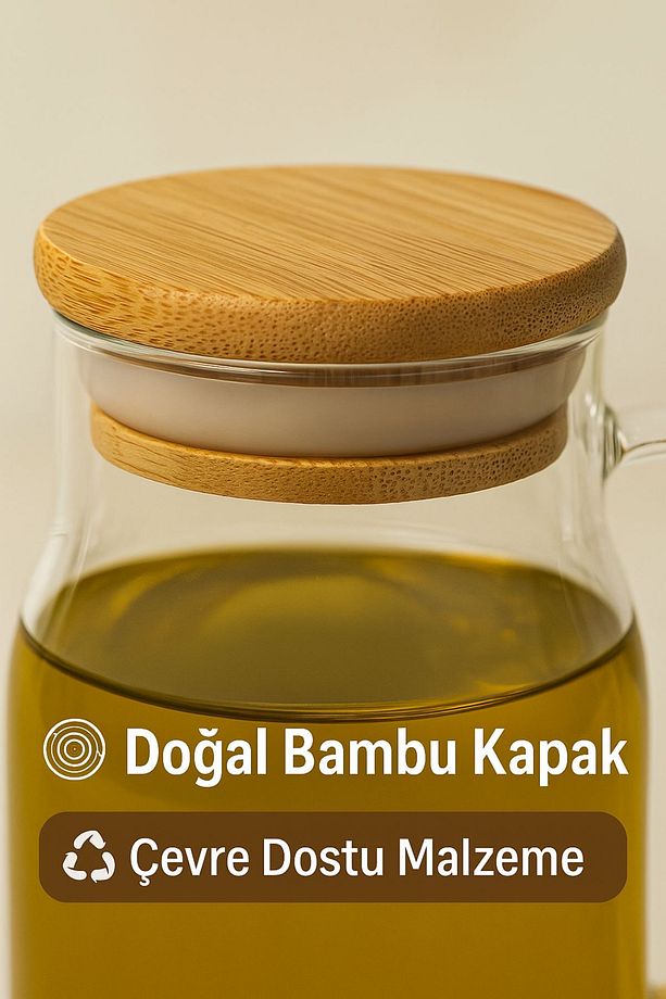 2’li Cam Yağlık Sirkelik Seti 200 ml Ölçülü Borosilikat Cam Yağdanlık + Bambu Stand - 6