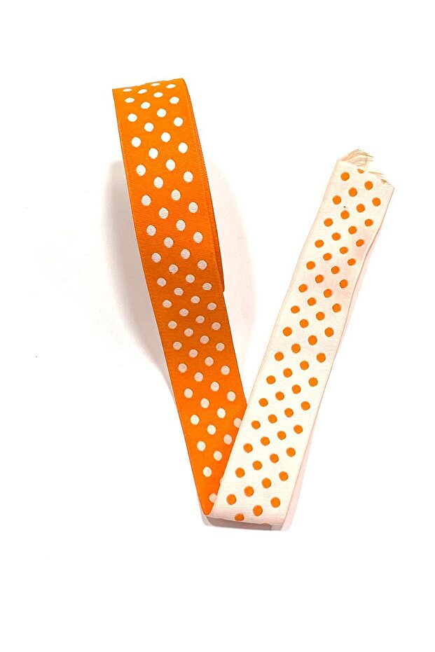 Polka Dot Double Sided Woven Ribbon / 10 Meters / 25 mm Orange