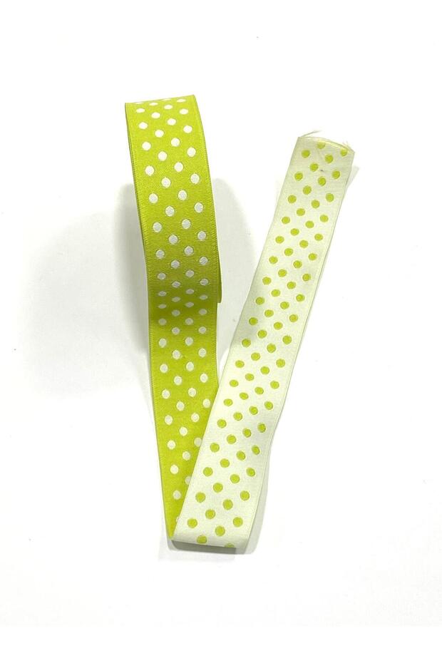 Polka Dot Double Sided Woven Ribbon / 10 Yards / 25 mm Green