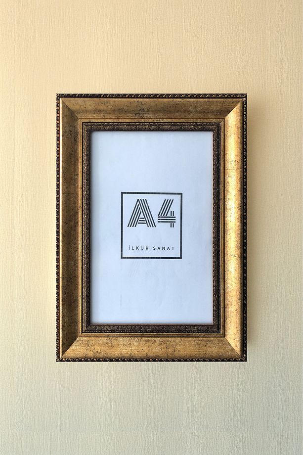 A4 Boyutunda (21X30) 2mm Düz Camlı Eskitme Altın Rengi Çerçeve - 1