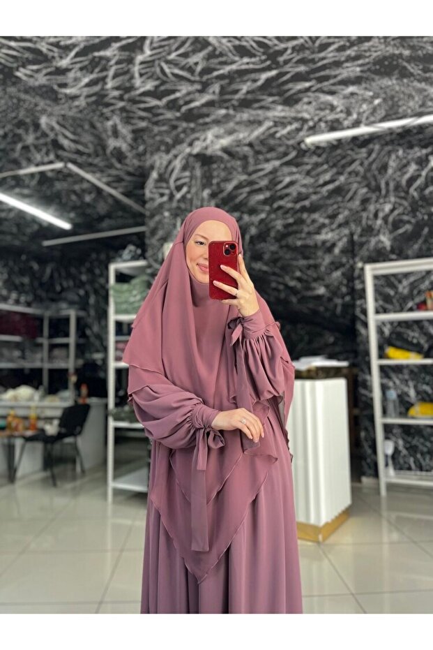 Ferace Sufle 2-Piece Set with Tie at the Sleeve, Size 40, Standard Size between 50 and 60, Hajj Umrah Hijab.