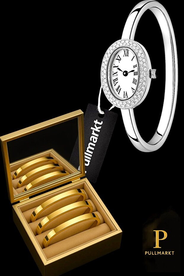 3 adet Ajda bilezik - Kelepçe Kadın Kol Saati - 1