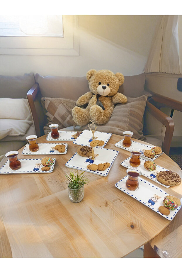 7 Piece Tea and Treat Set for 6 People Presentation Serving Plates Hospitality Breakfast Plate, Tea Serving Set