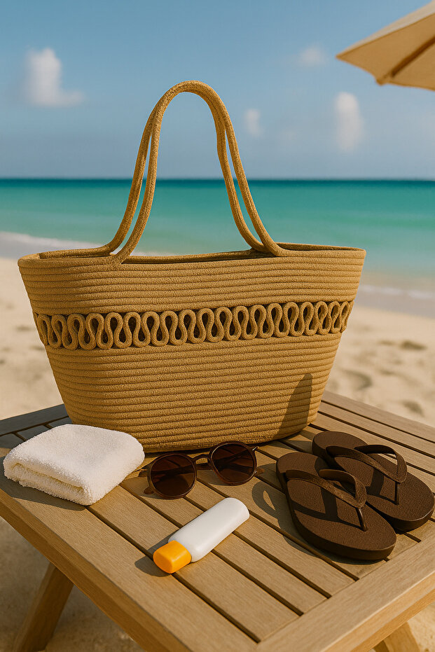 Women's Beach Bag Daily Use Long Handle Shoulder Bag Handmade Natural Trend Bag