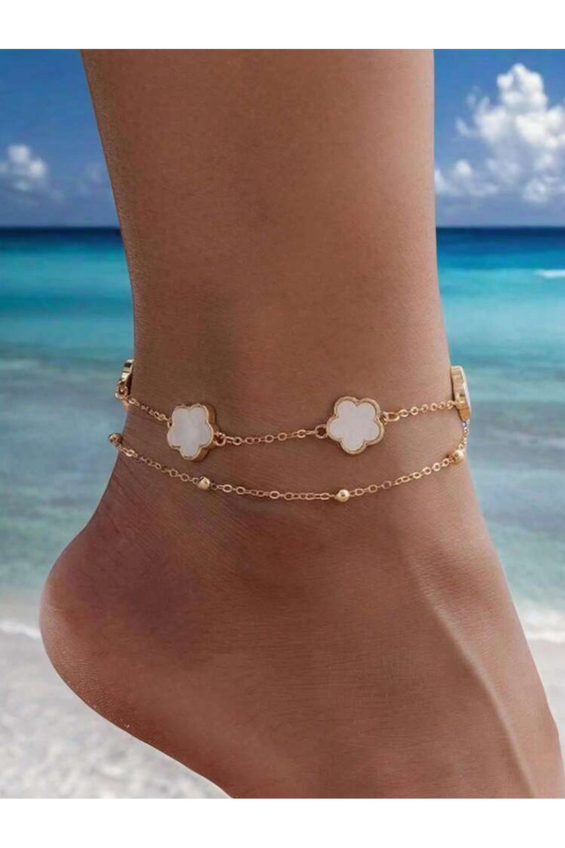 White Bloom Anklet-زهرة بيضاء خلخال مزدوج