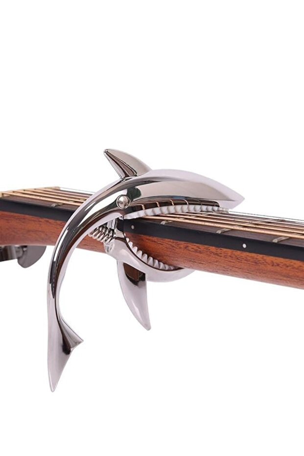 Robust Metal Shark Guitar Capo Electric Guitar, Bass, and Ukulele (Silver)