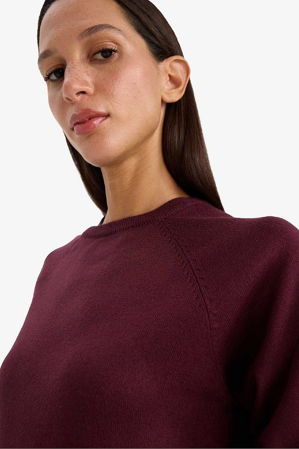 Relax Fit Bisiklet Yaka Basic Düz Triko Kazak I6913AZ25WN - 4