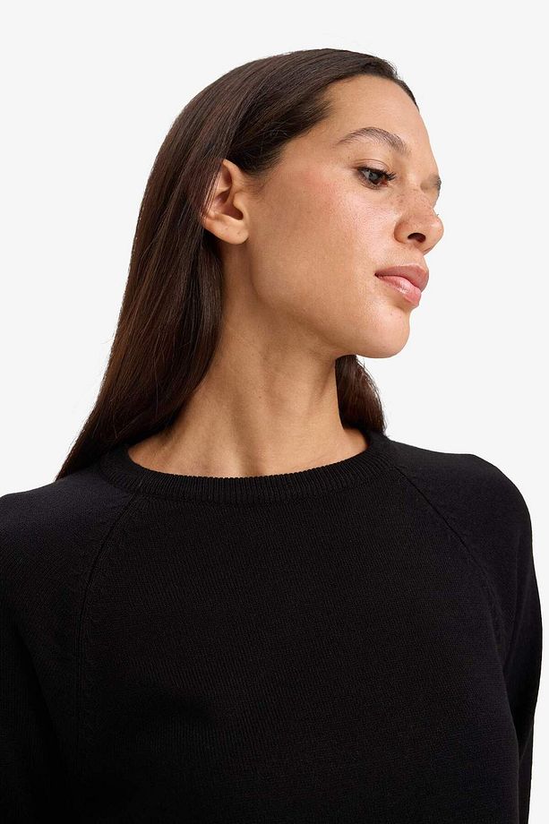 Relax Fit Bisiklet Yaka Basic Düz Triko Kazak I6913AZ25WN - 4